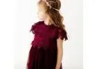 Wine Boho Lace Flower Girl Dress, Baby Toddler Burgundy Wedding Dress,Rustic Junior BridesmaidOutfit