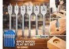 6pcs Spade Drill Bit Set (10–25mm) – Flat-Head Hex-Shank Wood Cutting Tools