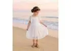 Boho White Lace Baby Flower Girl Dress, Tulle Wedding Gown for Infant Girl